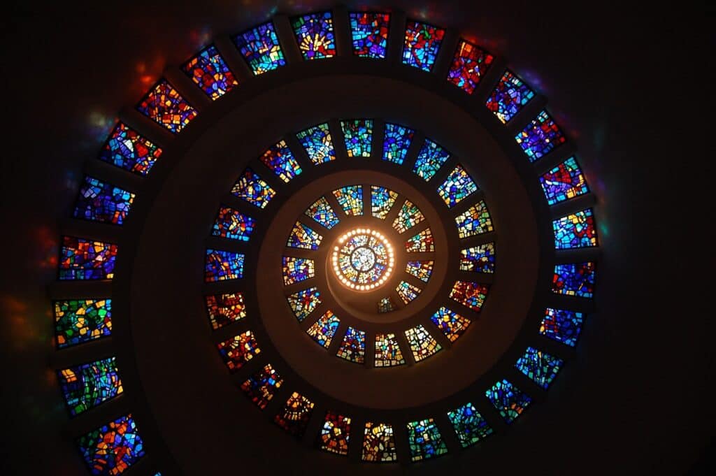 stained glass, spiral, circle